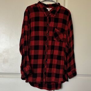 Terra & Sky burnt Orange and Black Plaid Button Down Shirt